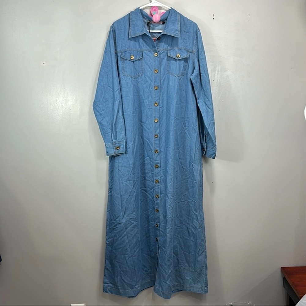 Pashmina Denim Maxi Shirt Dress, XL, Like New